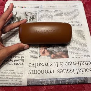 Longchamp Paris Accessories Brown Leather Hard Shell Eyeglass Case